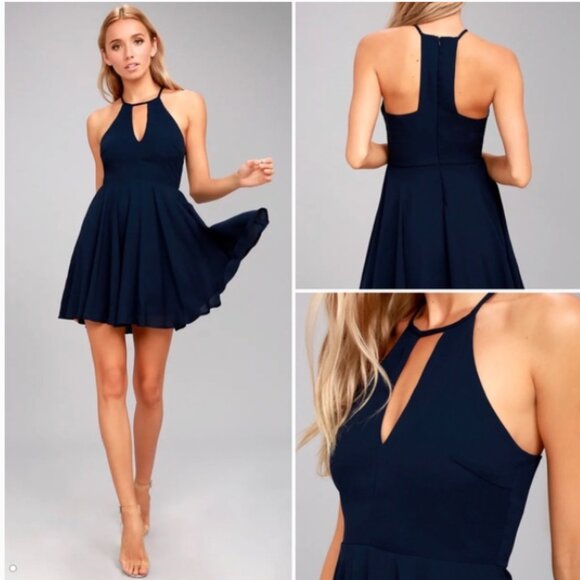 Lulus Dress Women's Medium Navy Blue 'Glamorous Grace’ Skater Dress Fit & Flare - Picture 1 of 10